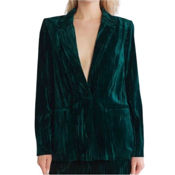 Wayf Dark Green Velvet Textured Blazer‎ Jacket Single Button Deep Plunge M NWOT - Picture 1 of 13